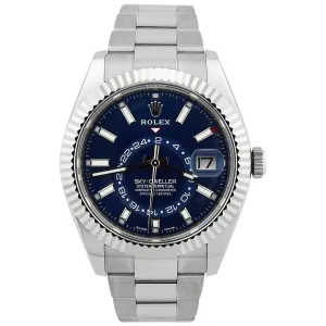 Rolex Men's Sky-Dweller Stainless Steel 42mm Blue Stick Dial Watch Reference #: 326934