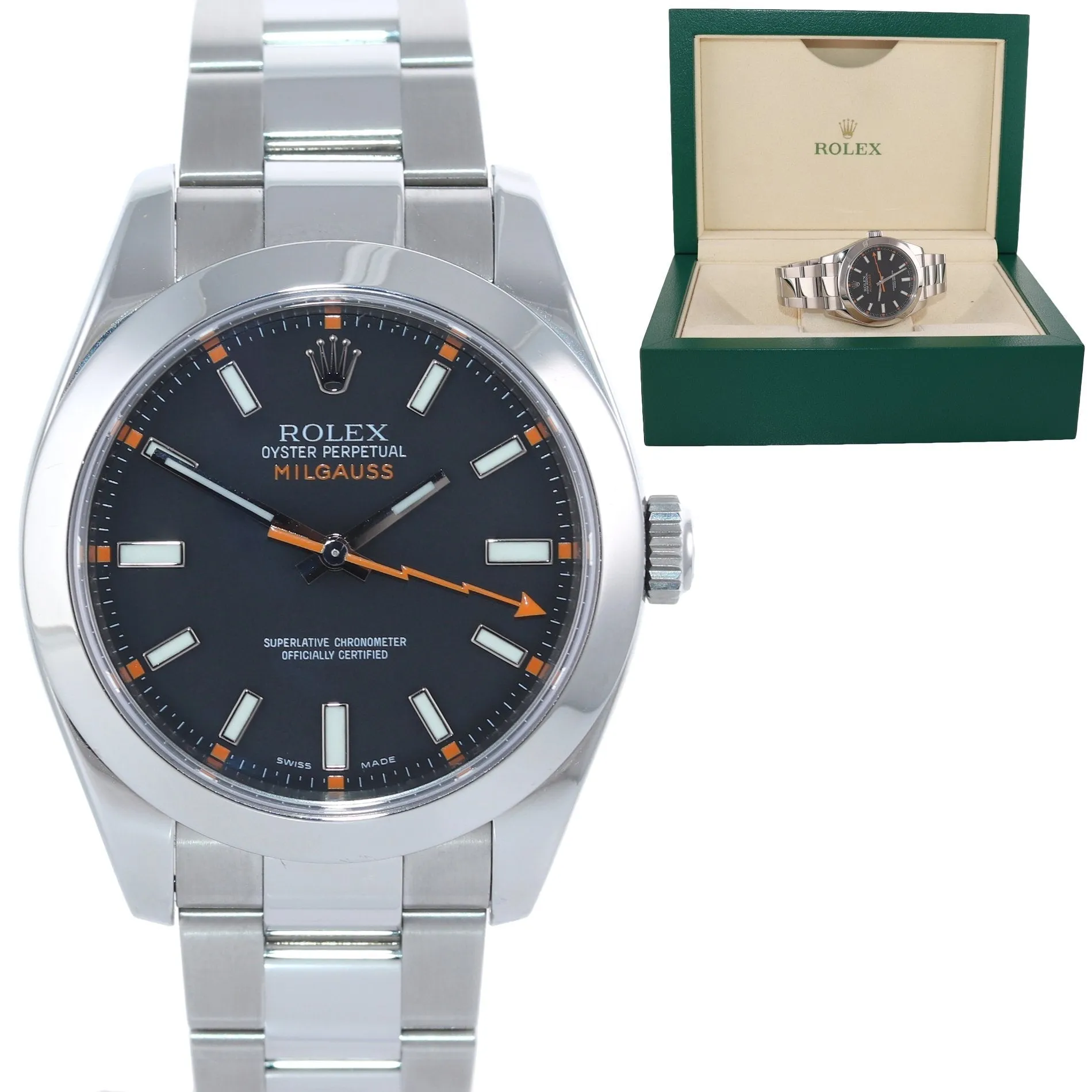 Rolex Milgauss 116400 Steel Black Dial 40mm Anti Magnetic Oyster Watch Box