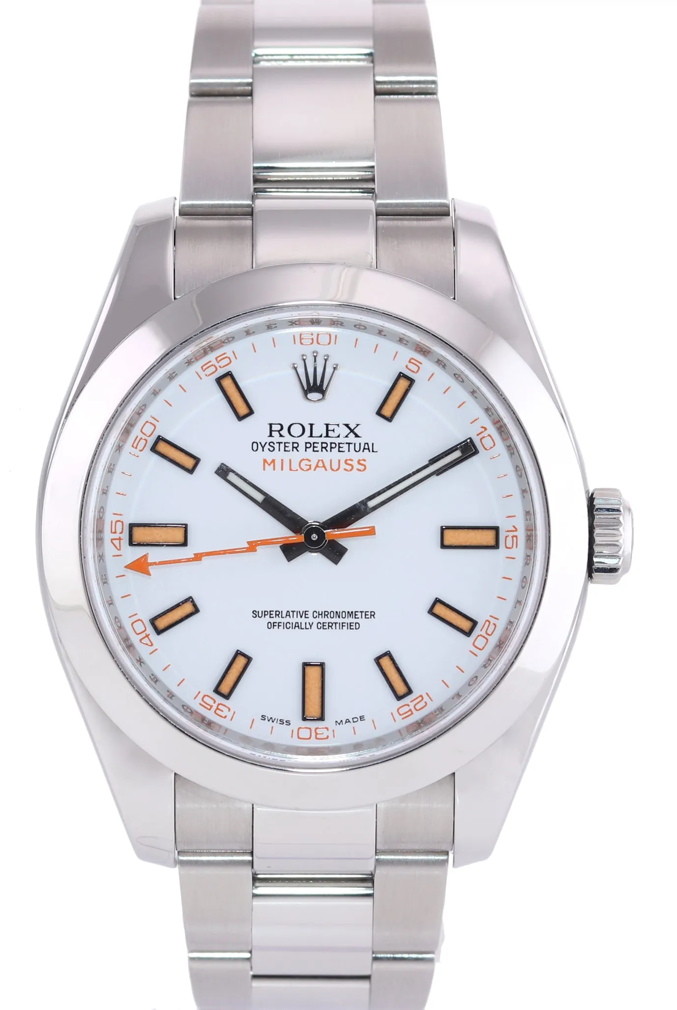 Rolex Milgauss 116400 White Orange 40mm Steel Anti-Magnetic Watch Box