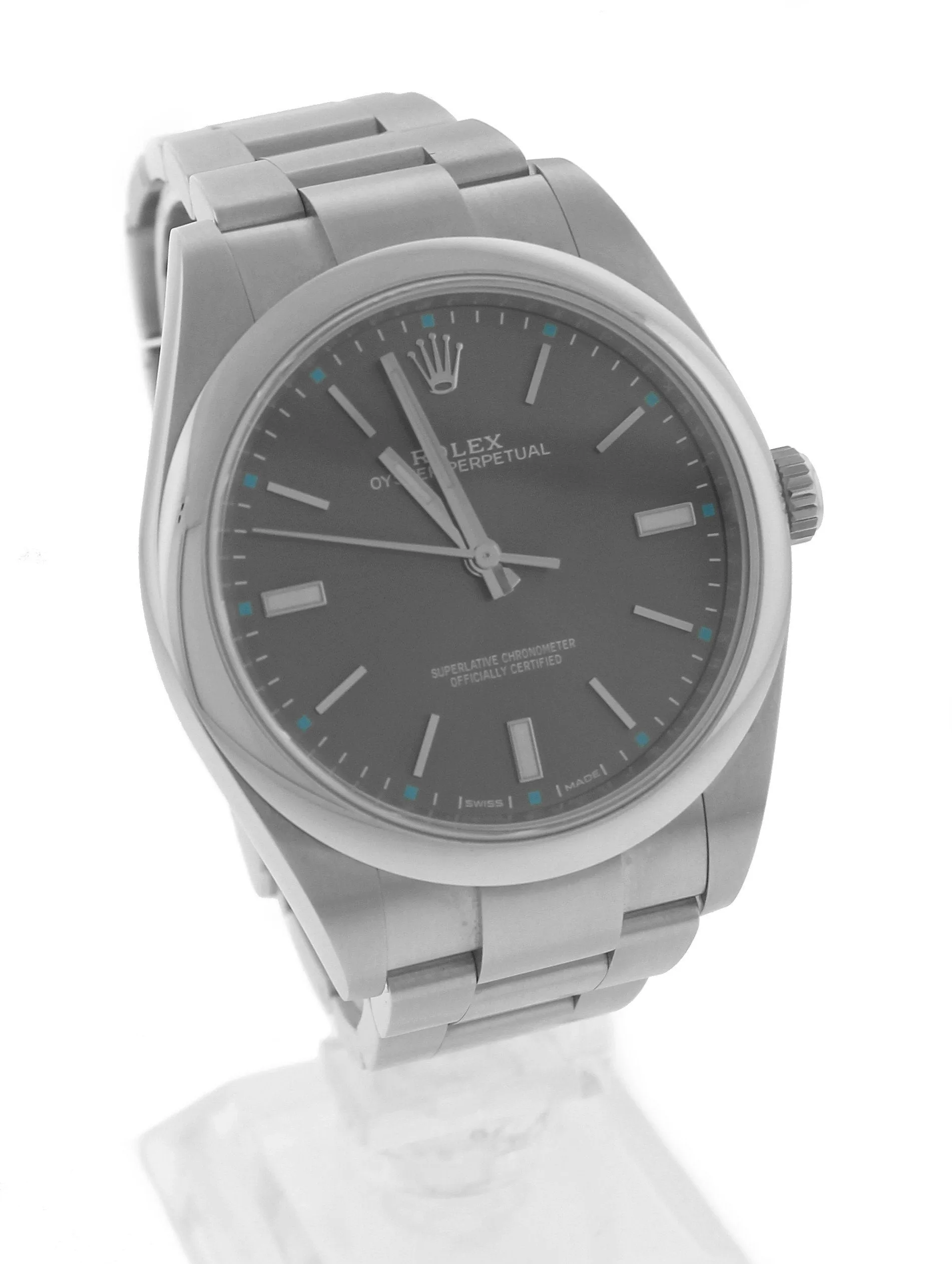 Rolex Oyster Perpetual 39mm Dark Rhodium Gray Blue Stainless Steel 114300 Watch