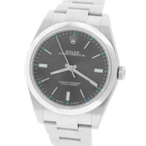 Rolex Oyster Perpetual 39mm Dark Rhodium Gray Blue Stainless Steel 114300 Watch