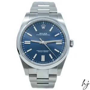 Rolex Oyster Perpetual 41mm Blue Stick Dial Watch #: 124300
