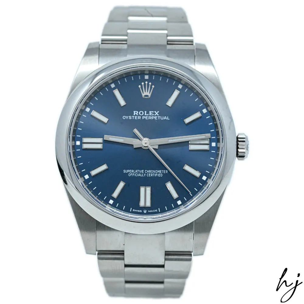 Rolex Oyster Perpetual 41mm Blue Stick Dial Watch #: 124300