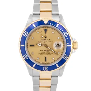 Rolex Submariner Date 40mm Two-Tone 18K Gold SERTI CHAMPAGNE DIAMOND Steel 16613
