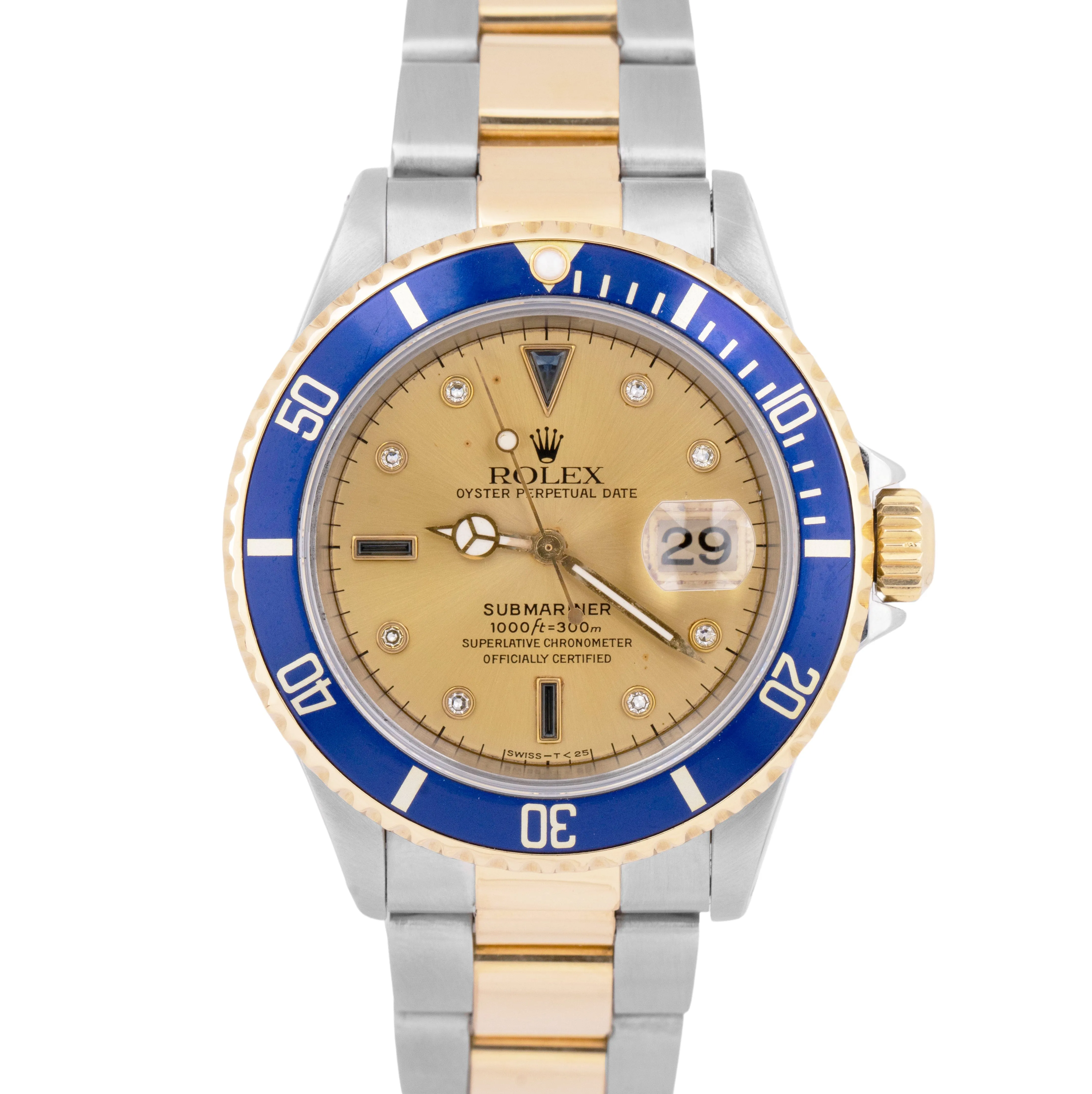 Rolex Submariner Date 40mm Two-Tone 18K Gold SERTI CHAMPAGNE DIAMOND Steel 16613