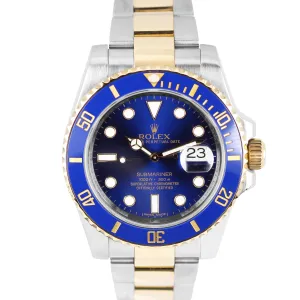 Rolex Submariner Date Two-Tone 18K Yellow Gold Steel Blue 40mm 116613 LB Watch