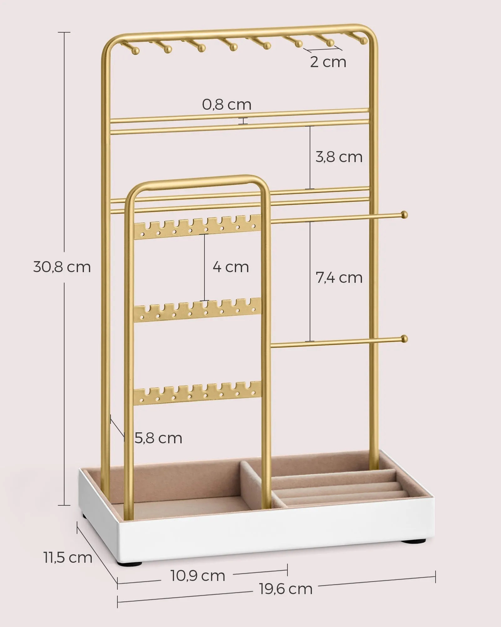 Rootz Jewelry Stand - Earring Holder - Necklace Organizer - Metal Frame - Velvet Lining - 11.5cm x 19.6cm x 30.8cm