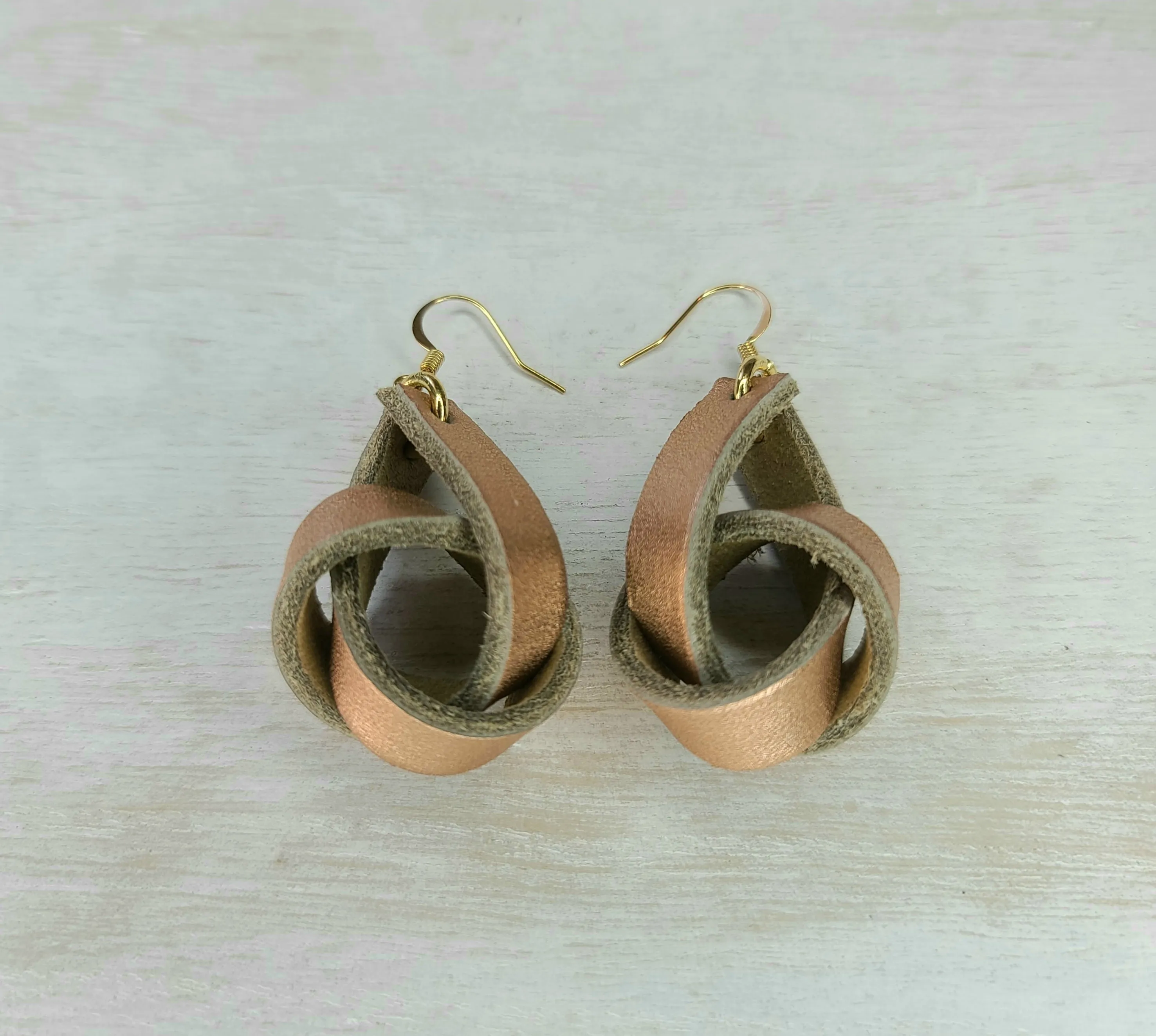 Rose Gold Boho Leather Knot Earrings