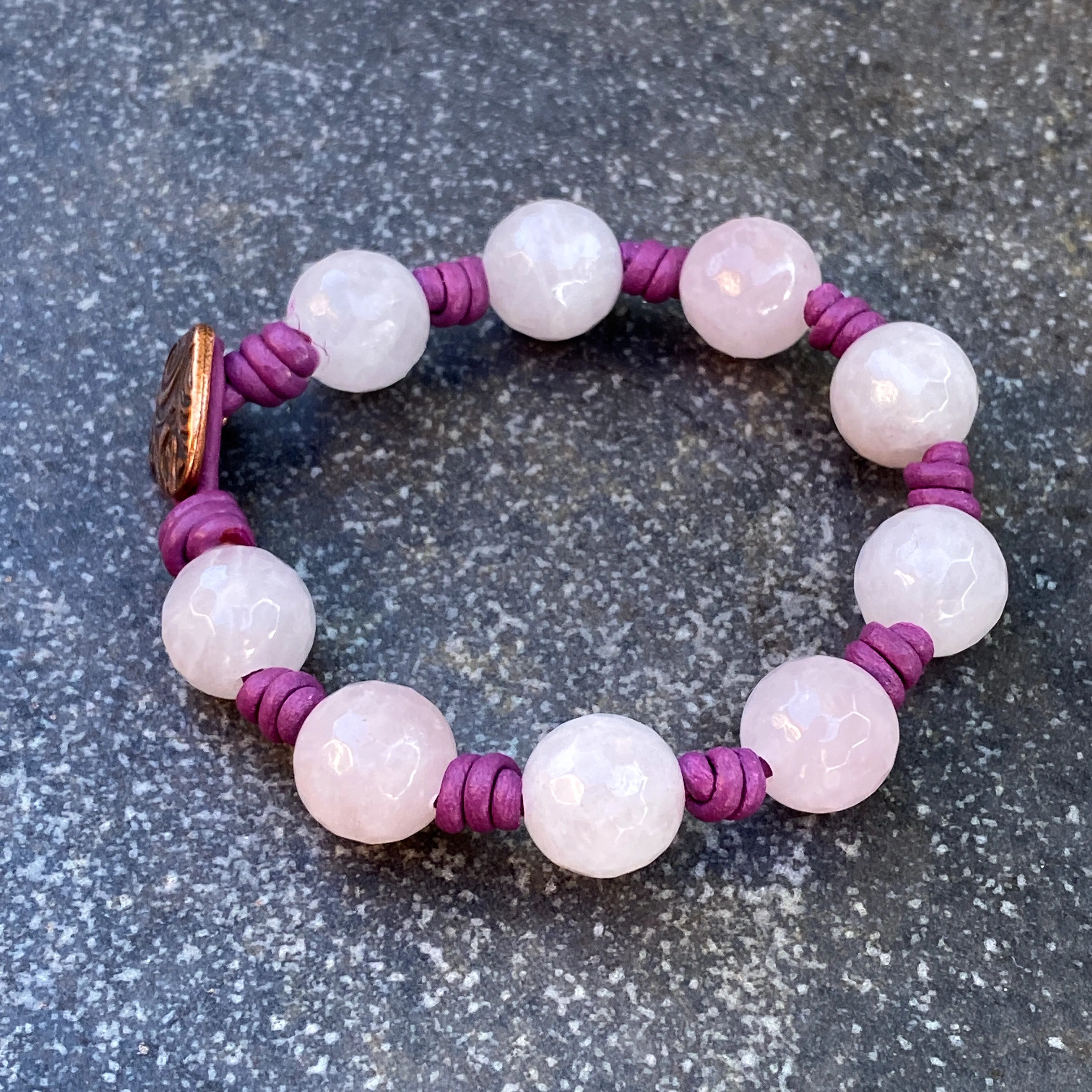 Rose Quartz gemstone Leather Bracelet