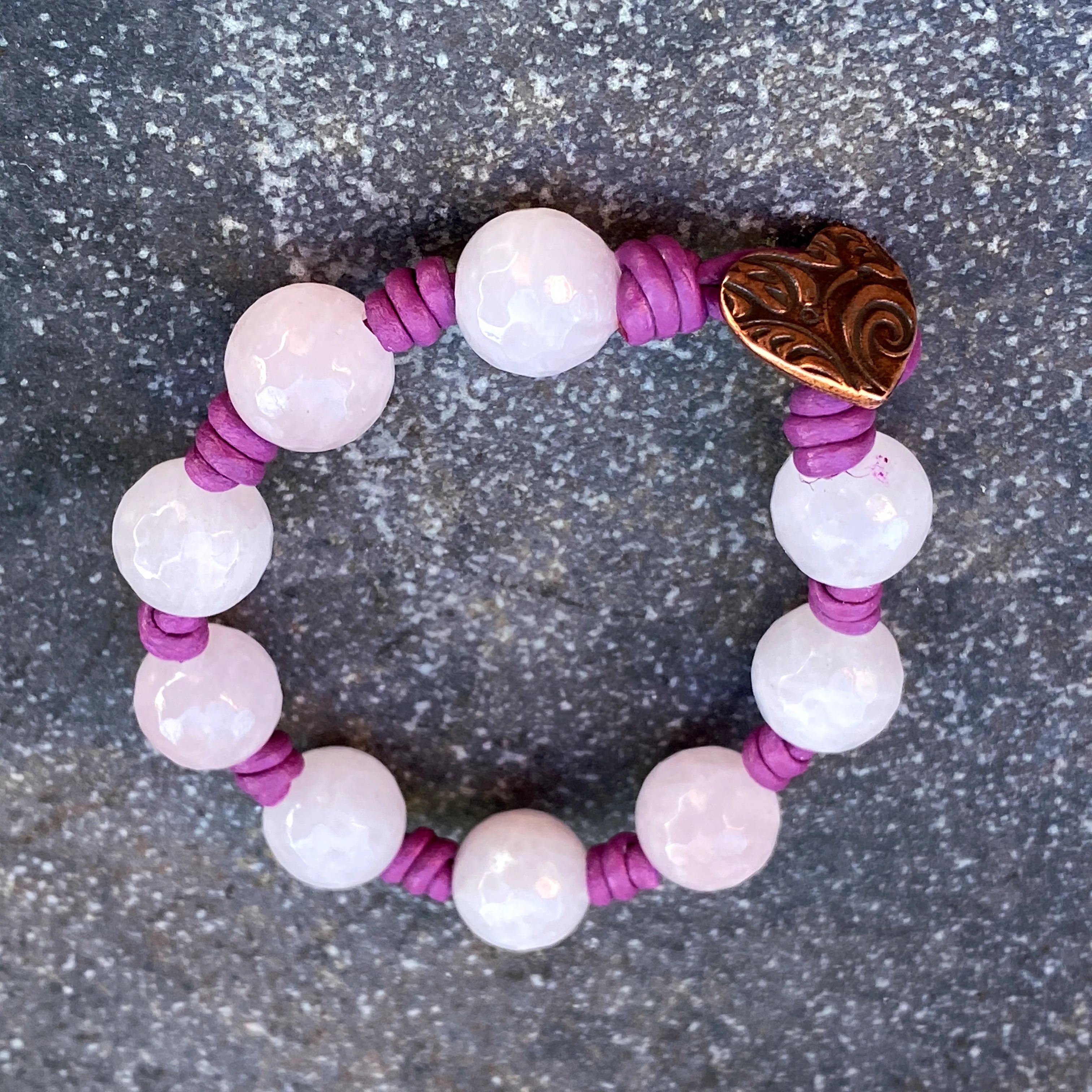 Rose Quartz gemstone Leather Bracelet
