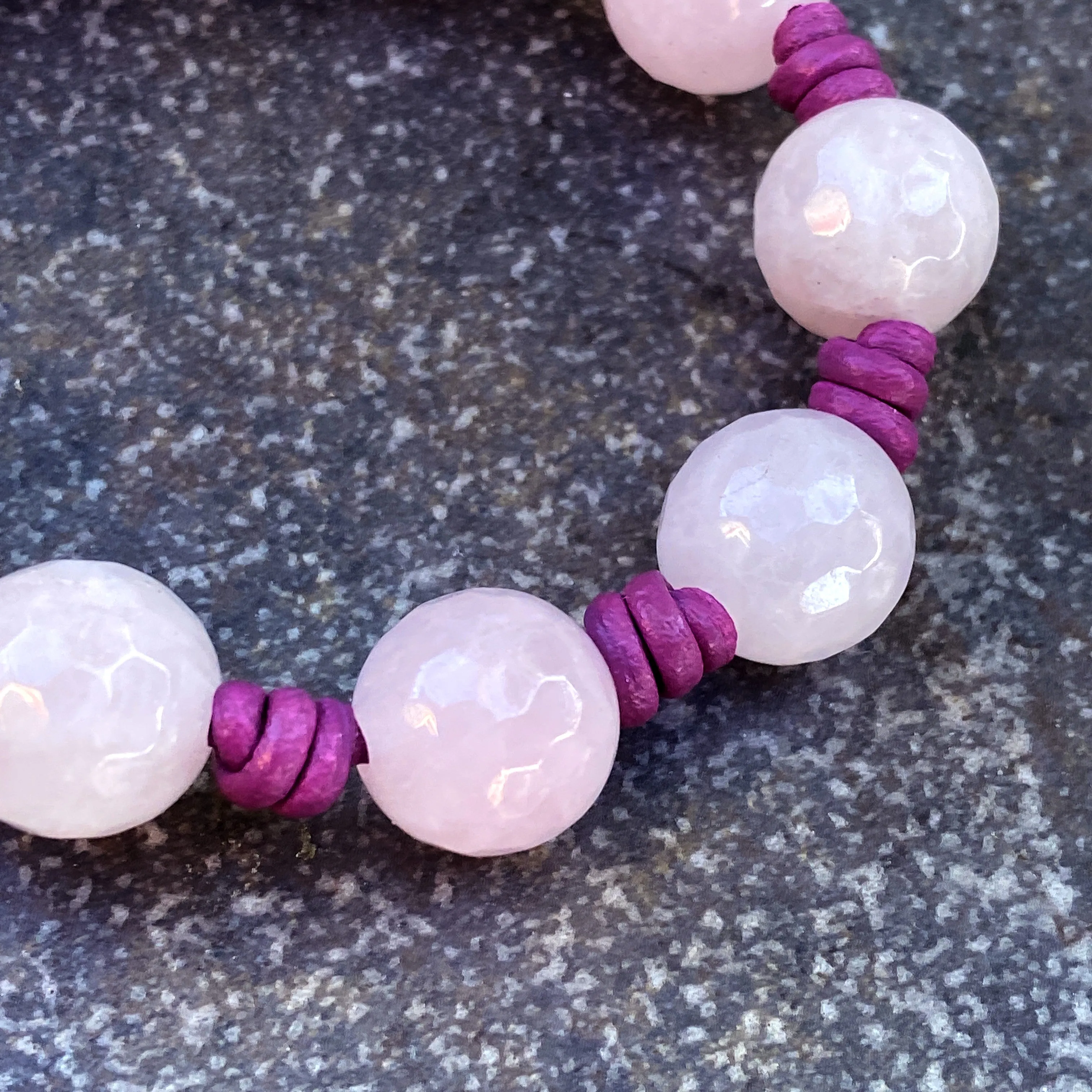 Rose Quartz gemstone Leather Bracelet