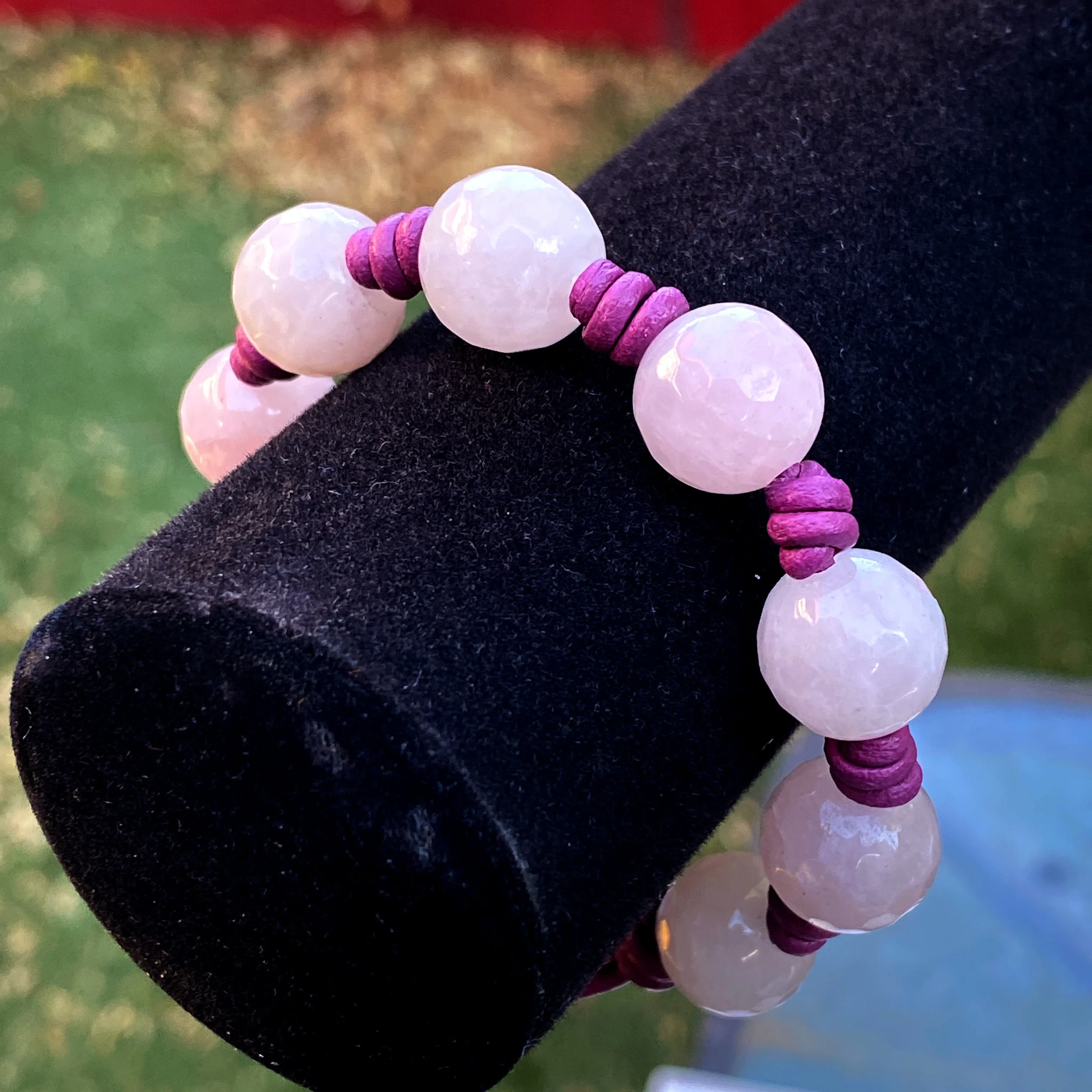 Rose Quartz gemstone Leather Bracelet