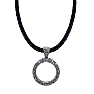 Rune Ring with Bale on Leather Necklace