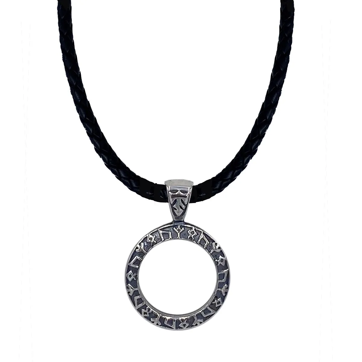 Rune Ring with Bale on Leather Necklace