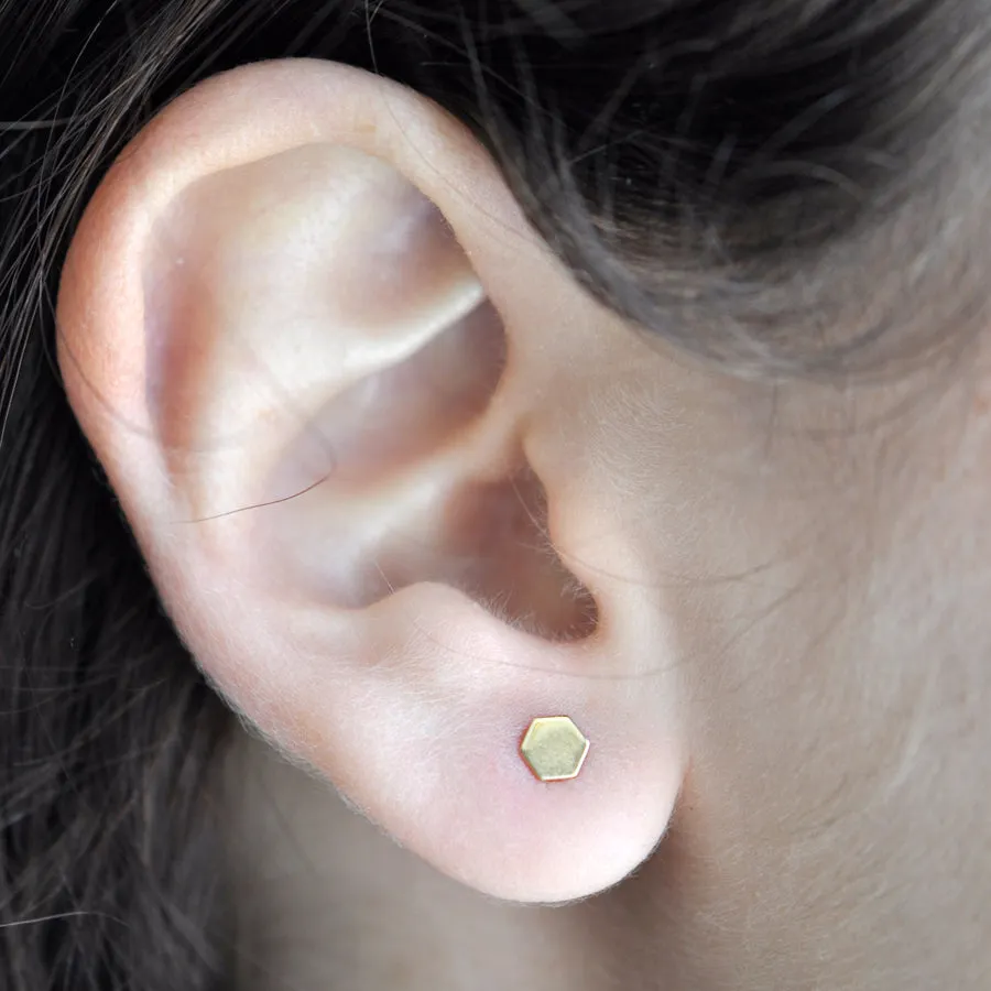 SALE - 10k Solid Gold Tiny Hexagon Studs