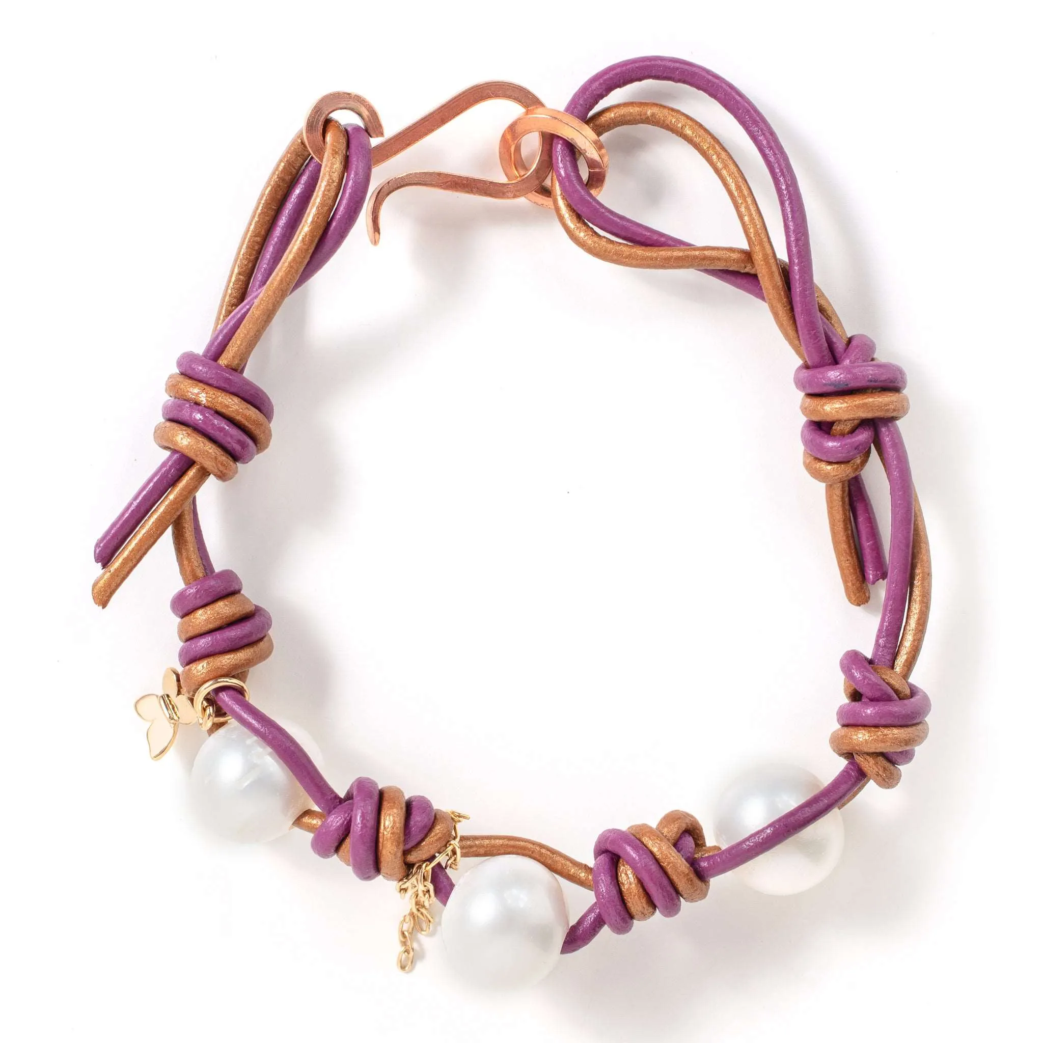 Santorini Sunrise Pearl Gold Butterfly Chain Leather Anklet