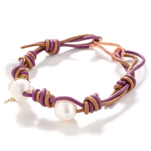 Santorini Sunrise Pearl Gold Butterfly Chain Leather Anklet