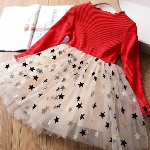 Shining in Red: Girl's Long Sleeve Sequin Dresses for Autumn/Winter Birthday Parties
