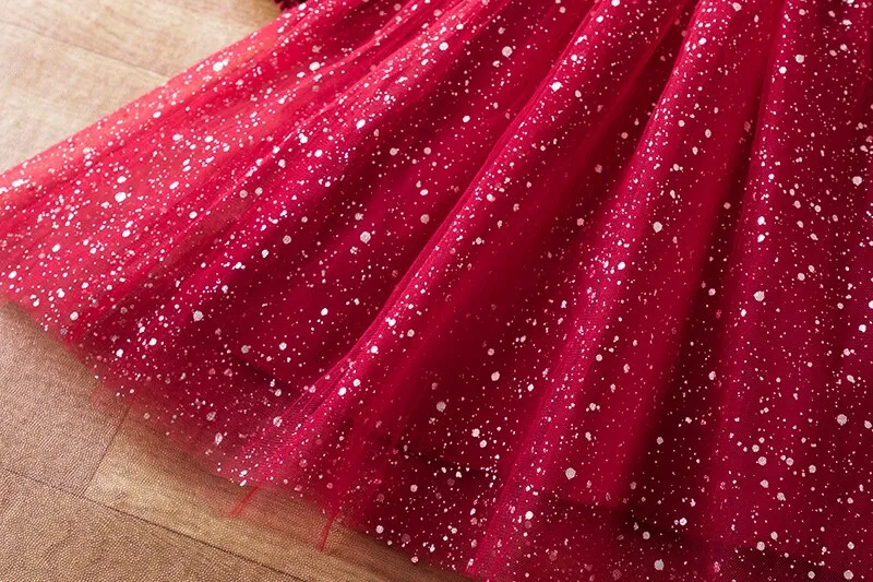 Shining in Red: Girl's Long Sleeve Sequin Dresses for Autumn/Winter Birthday Parties