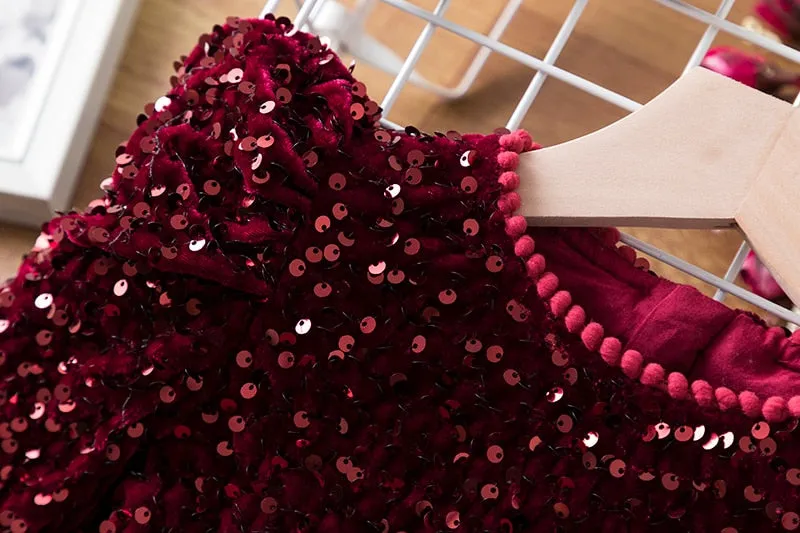 Shining in Red: Girl's Long Sleeve Sequin Dresses for Autumn/Winter Birthday Parties