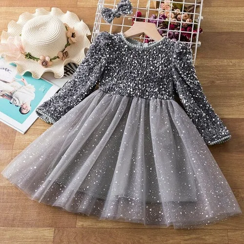 Shining in Red: Girl's Long Sleeve Sequin Dresses for Autumn/Winter Birthday Parties