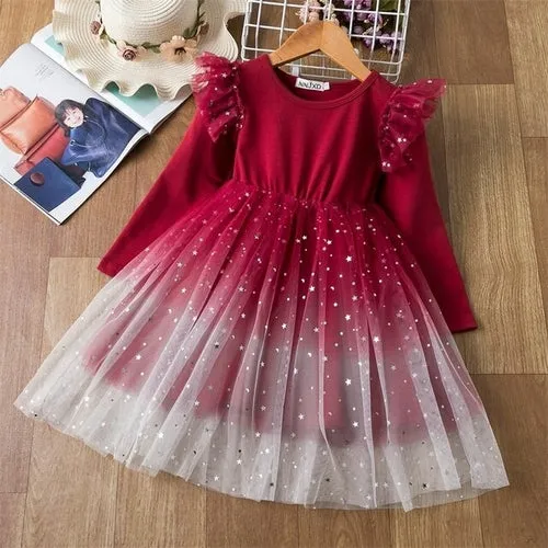 Shining in Red: Girl's Long Sleeve Sequin Dresses for Autumn/Winter Birthday Parties