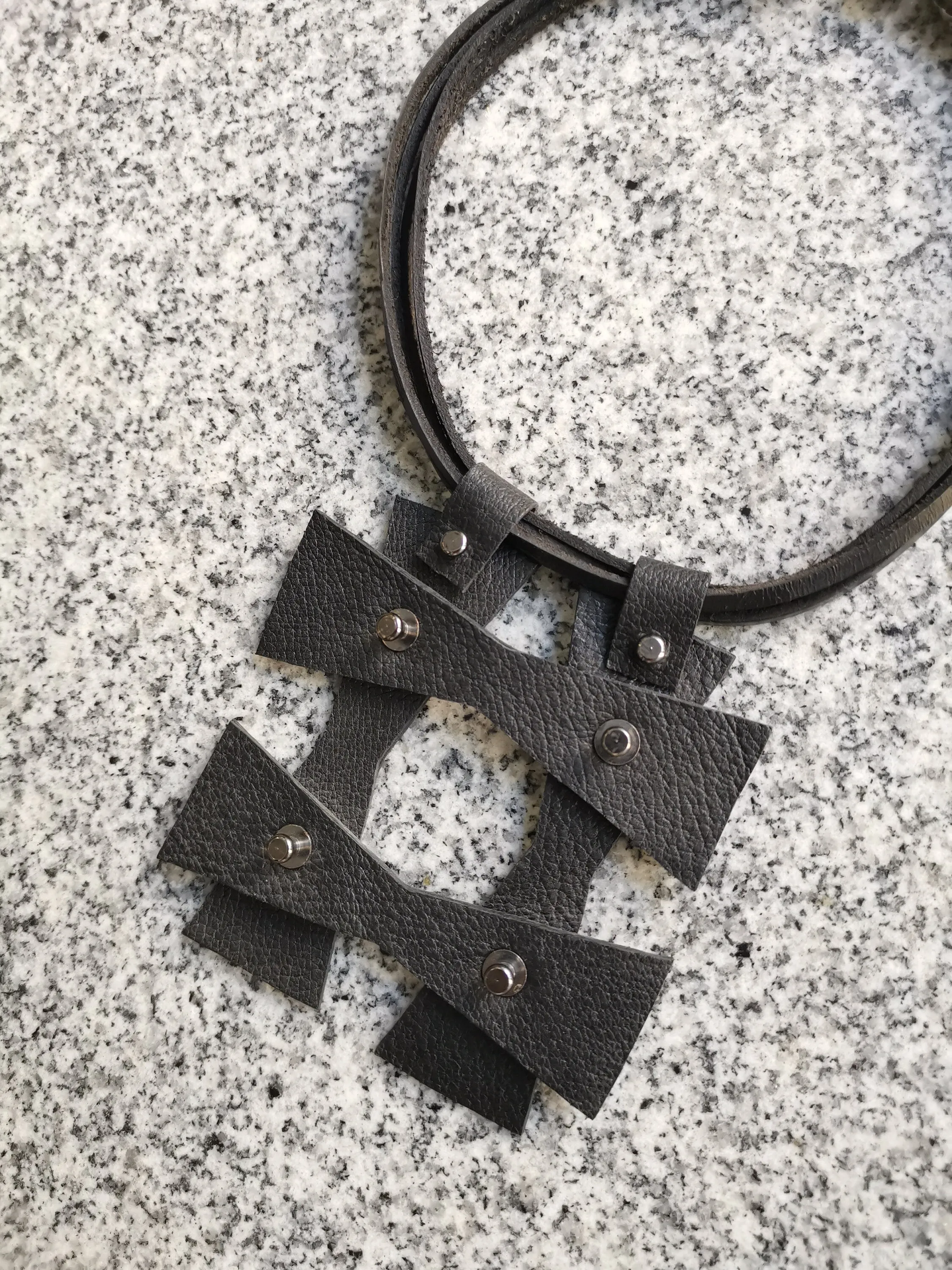 Short necklace with Abstract Geometric Element / Leather Extravagant Women Jewelry