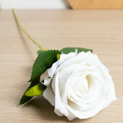Silk Artificial Rose Flower Long Branch Bouquet - Set of 5 for Weddings and Home Decor