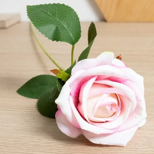 Silk Artificial Rose Flower Long Branch Bouquet - Set of 5 for Weddings and Home Decor