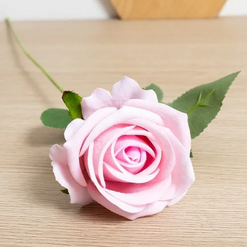 Silk Artificial Rose Flower Long Branch Bouquet - Set of 5 for Weddings and Home Decor