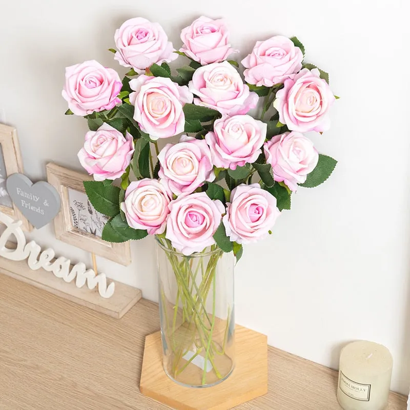 Silk Artificial Rose Flower Long Branch Bouquet - Set of 5 for Weddings and Home Decor