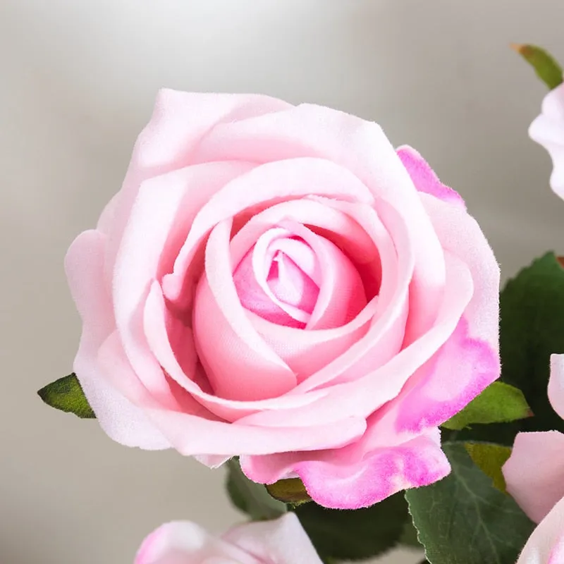 Silk Artificial Rose Flower Long Branch Bouquet - Set of 5 for Weddings and Home Decor