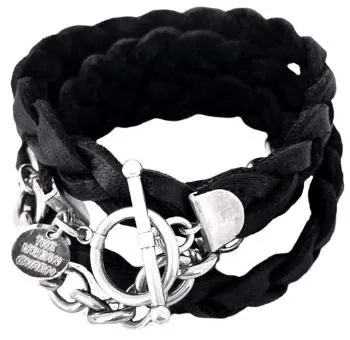 Silver Chain Black Braided Four Wrap Genuine Leather Bracelet by The Urban Charm