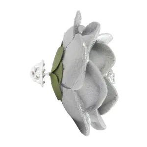 Silver Leather Ella Rose Pin