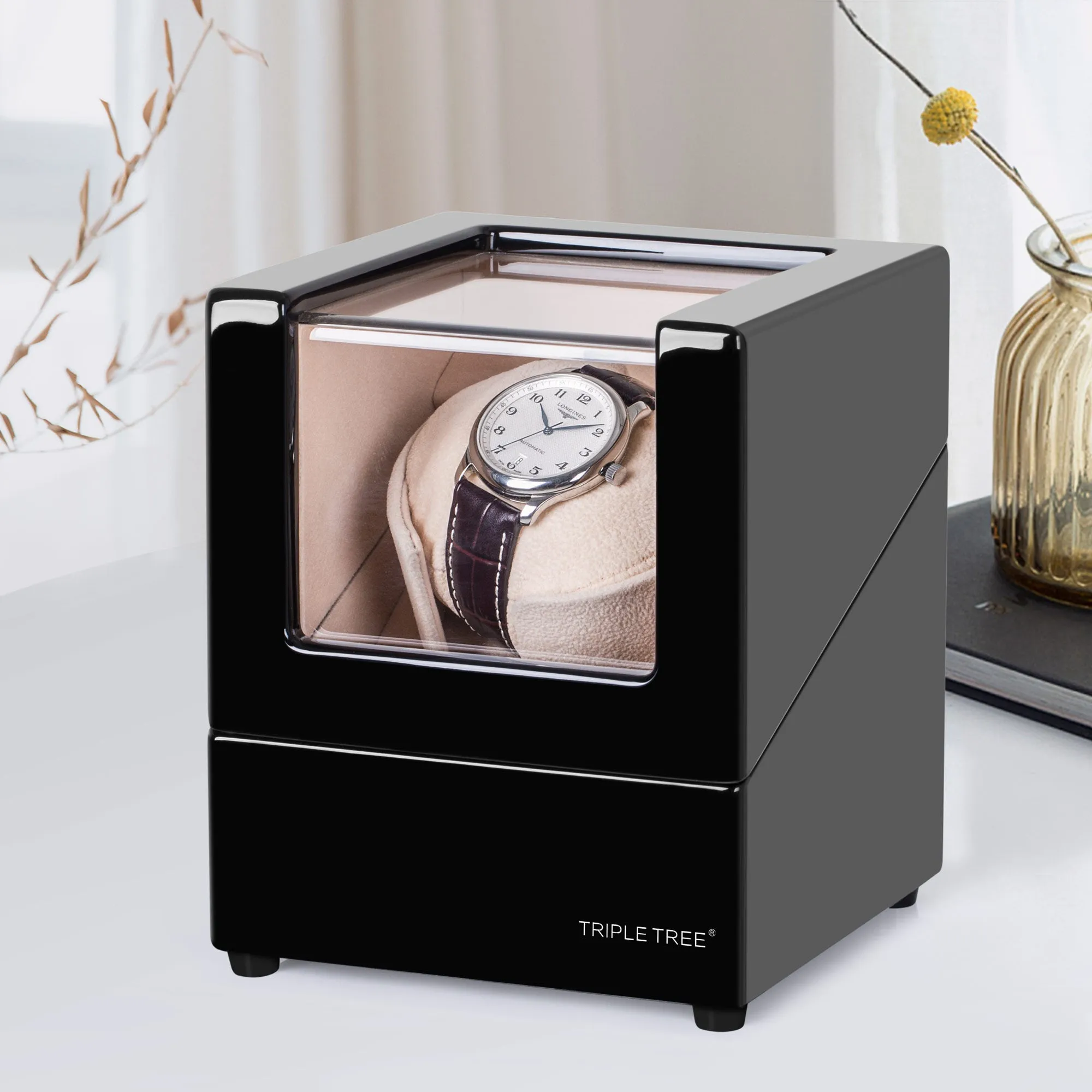 Single Wooden Watch Winder Piano Black TRIPLE TREE