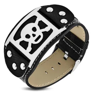Skull Plate Leather Bracelet (c116)