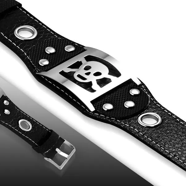Skull Plate Leather Bracelet (c116)