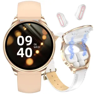 Smart Watches with Earbuds for Women 1.27" Fitness Tracker Smartwatch for iPhone/Android Compatible(2 Watch Bands) Waterproof Watch Fitness Watches with Earbuds Sleep/Heart Rate/Female Cycle Gold