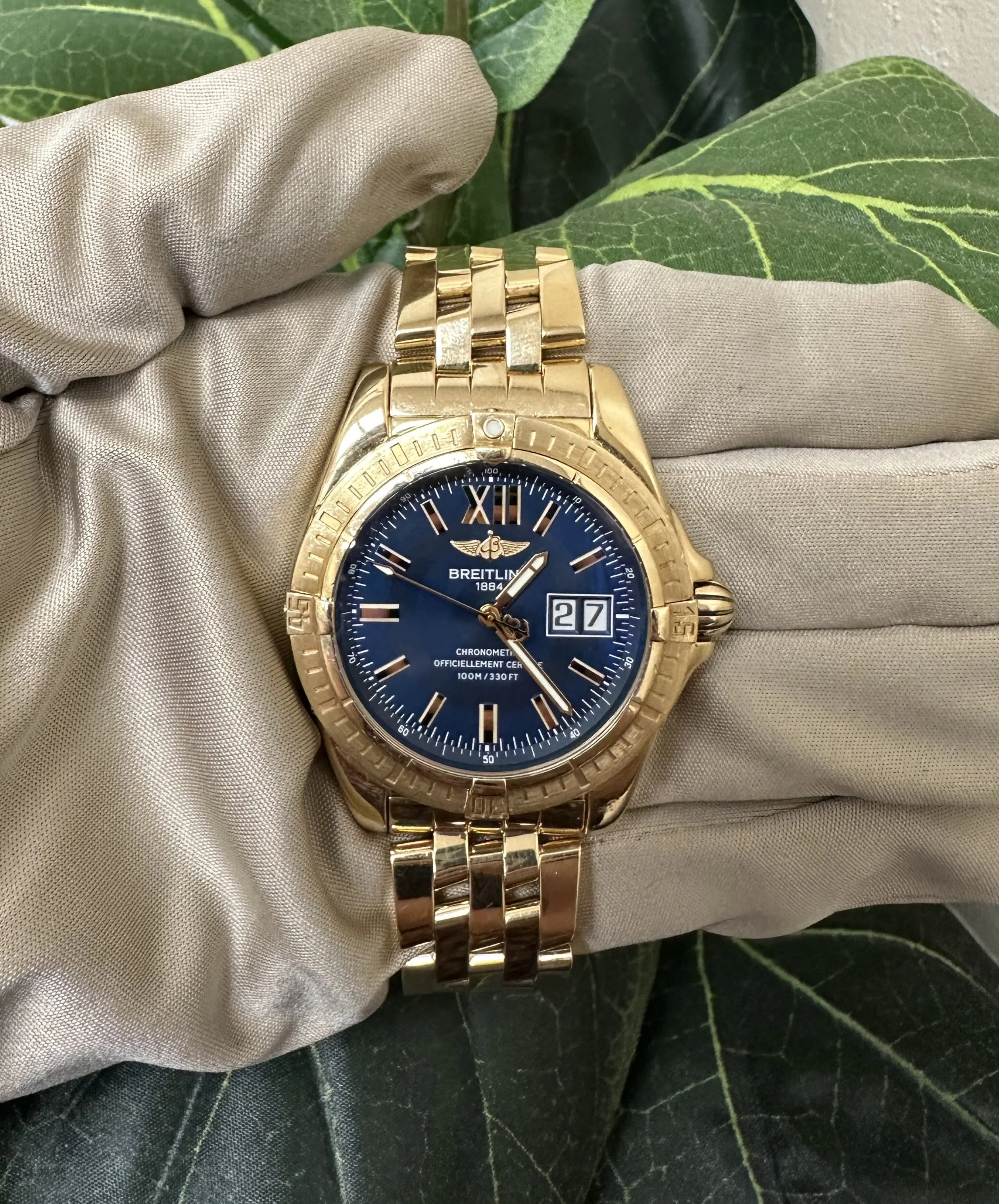 Sold! Breitling Cockpit 18k Yellow Gold Automatic Watch with Blue Dial by