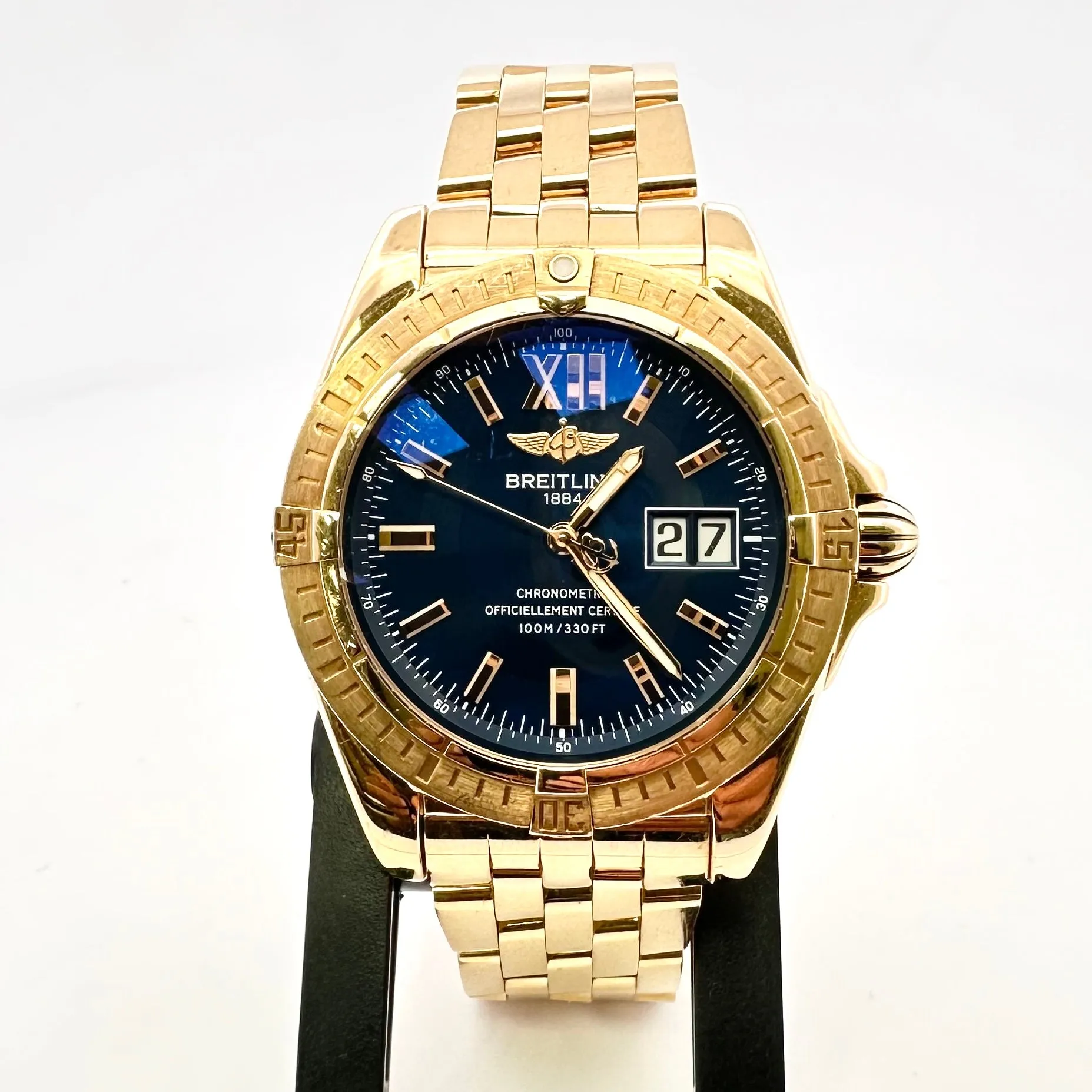 Sold! Breitling Cockpit 18k Yellow Gold Automatic Watch with Blue Dial by