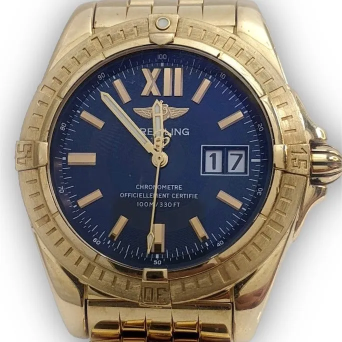 Sold! Breitling Cockpit 18k Yellow Gold Automatic Watch with Blue Dial by
