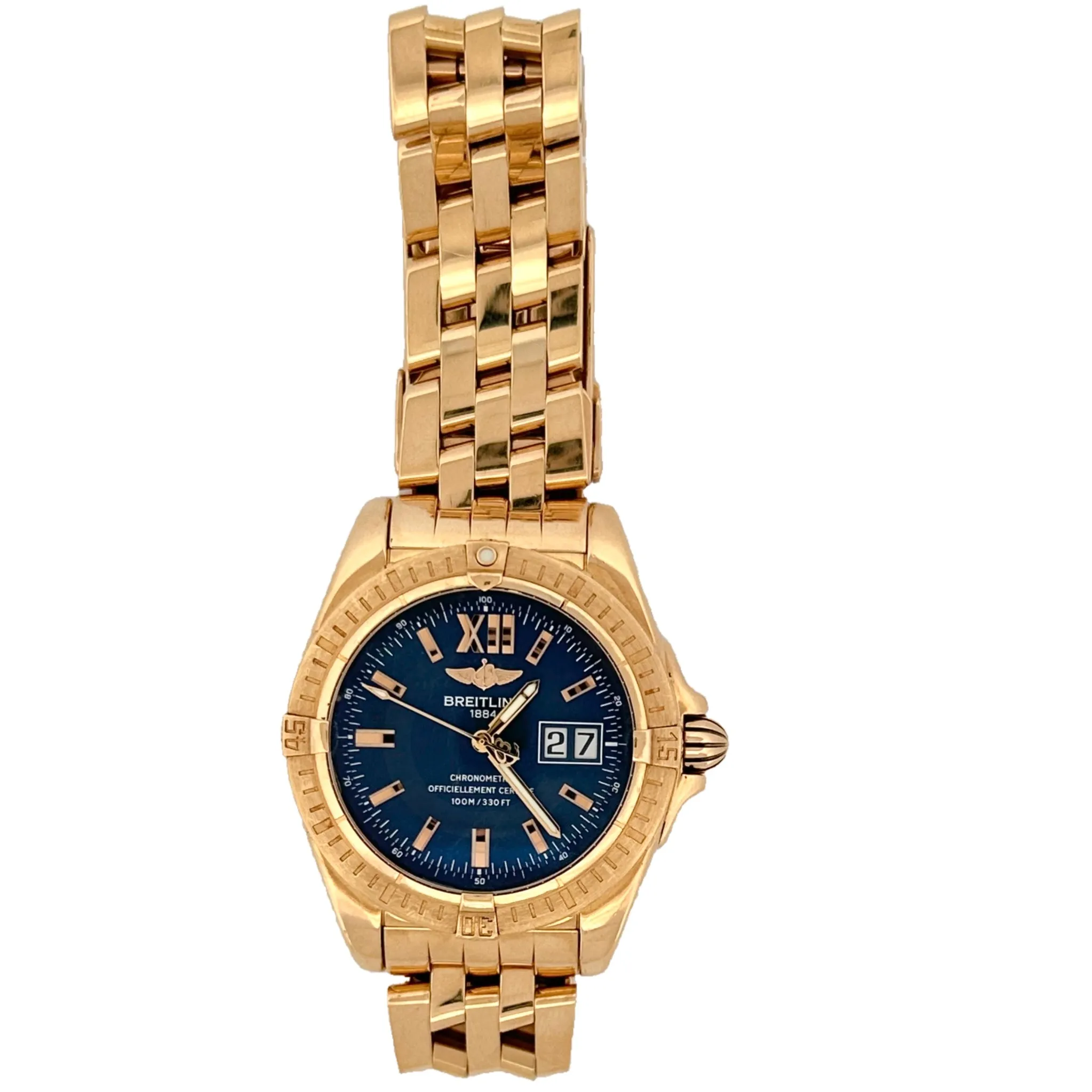 Sold! Breitling Cockpit 18k Yellow Gold Automatic Watch with Blue Dial by