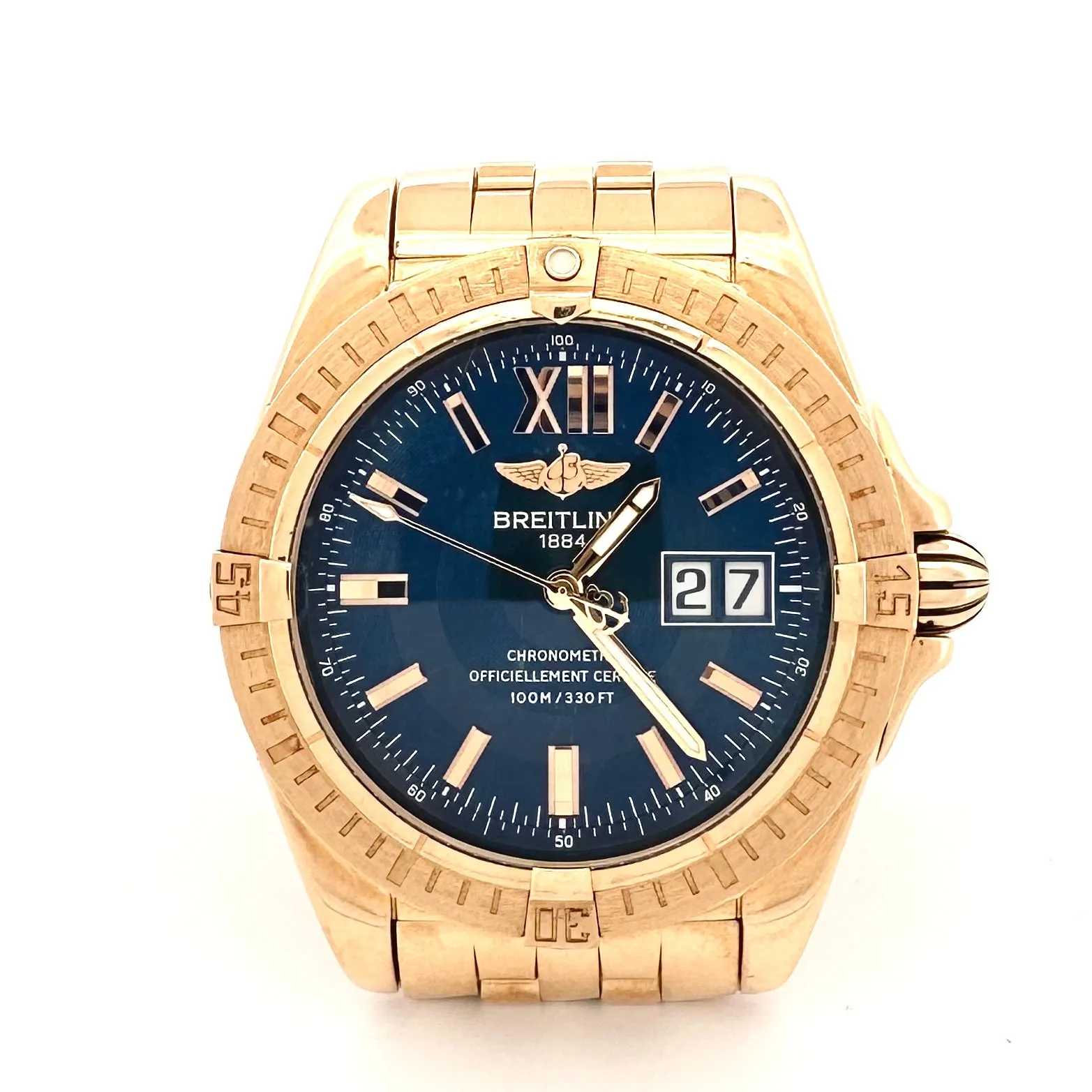 Sold! Breitling Cockpit 18k Yellow Gold Automatic Watch with Blue Dial by