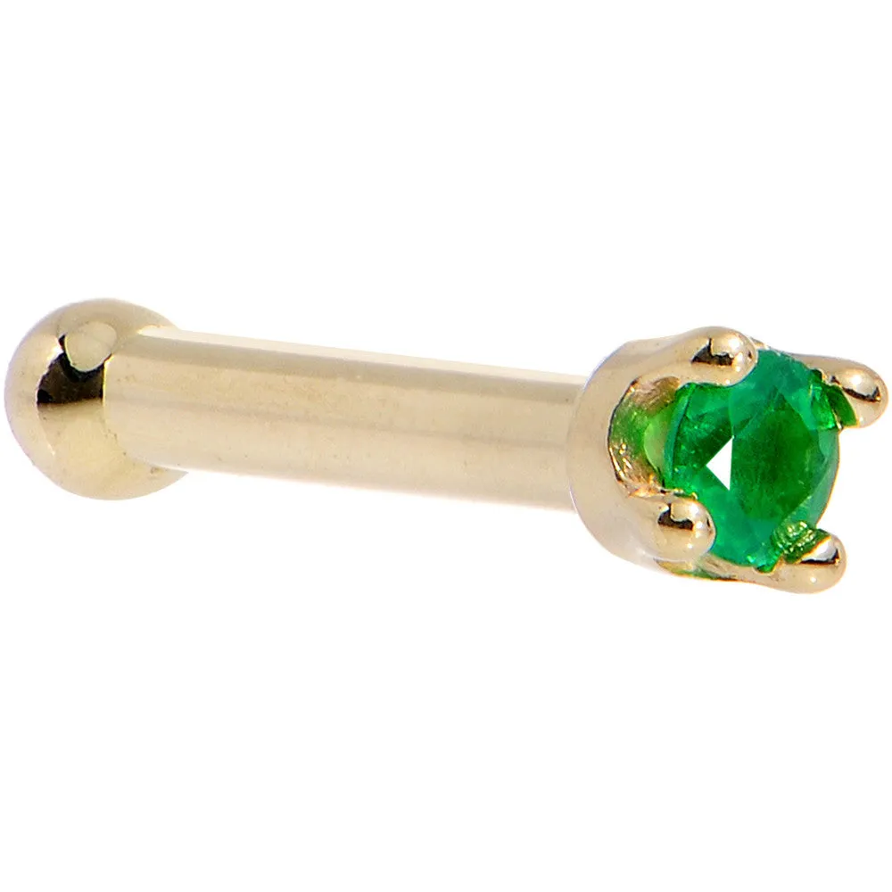 Solid 18KT Yellow Gold (May) 1.5mm Genuine Emerald Nose Ring