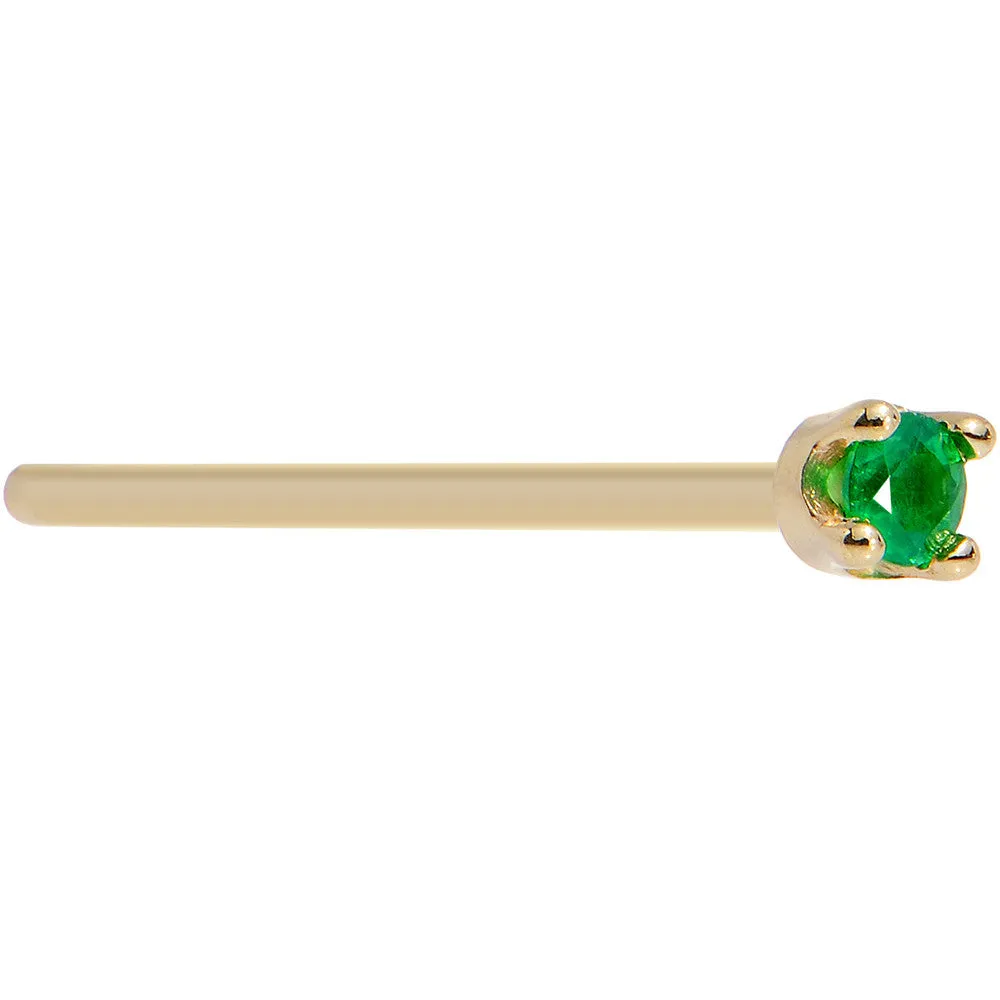 Solid 18KT Yellow Gold (May) 1.5mm Genuine Emerald Nose Ring