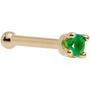 Solid 18KT Yellow Gold (May) 1.5mm Genuine Emerald Nose Ring
