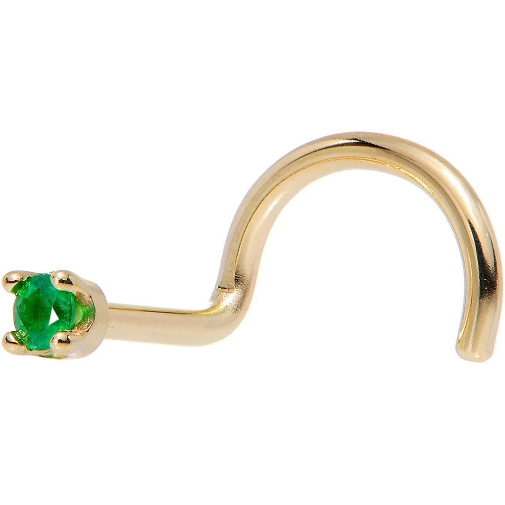 Solid 18KT Yellow Gold (May) 1.5mm Genuine Emerald Nose Ring