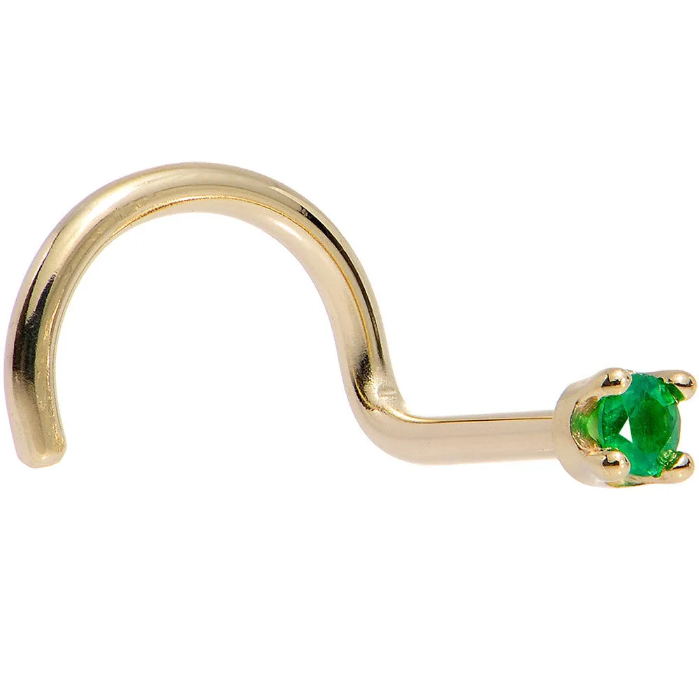 Solid 18KT Yellow Gold (May) 1.5mm Genuine Emerald Nose Ring