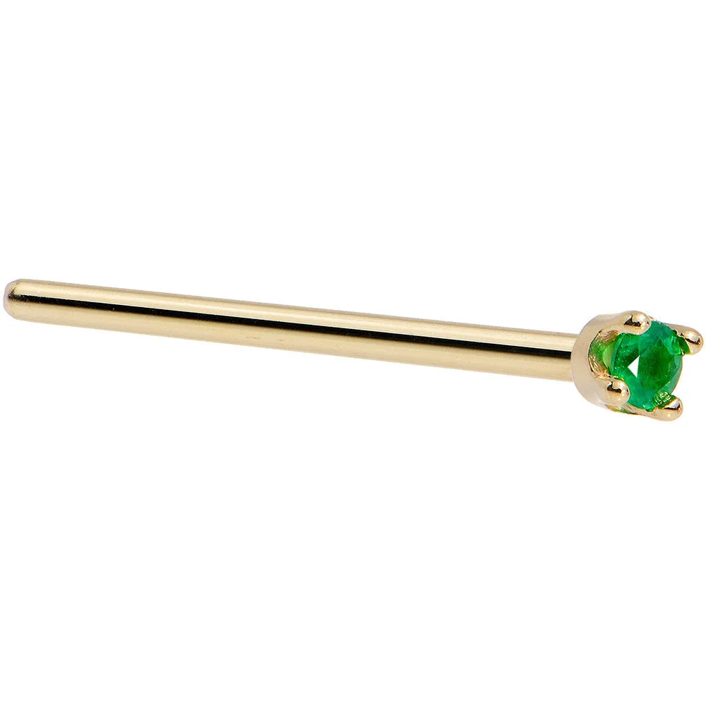 Solid 18KT Yellow Gold (May) 1.5mm Genuine Emerald Nose Ring
