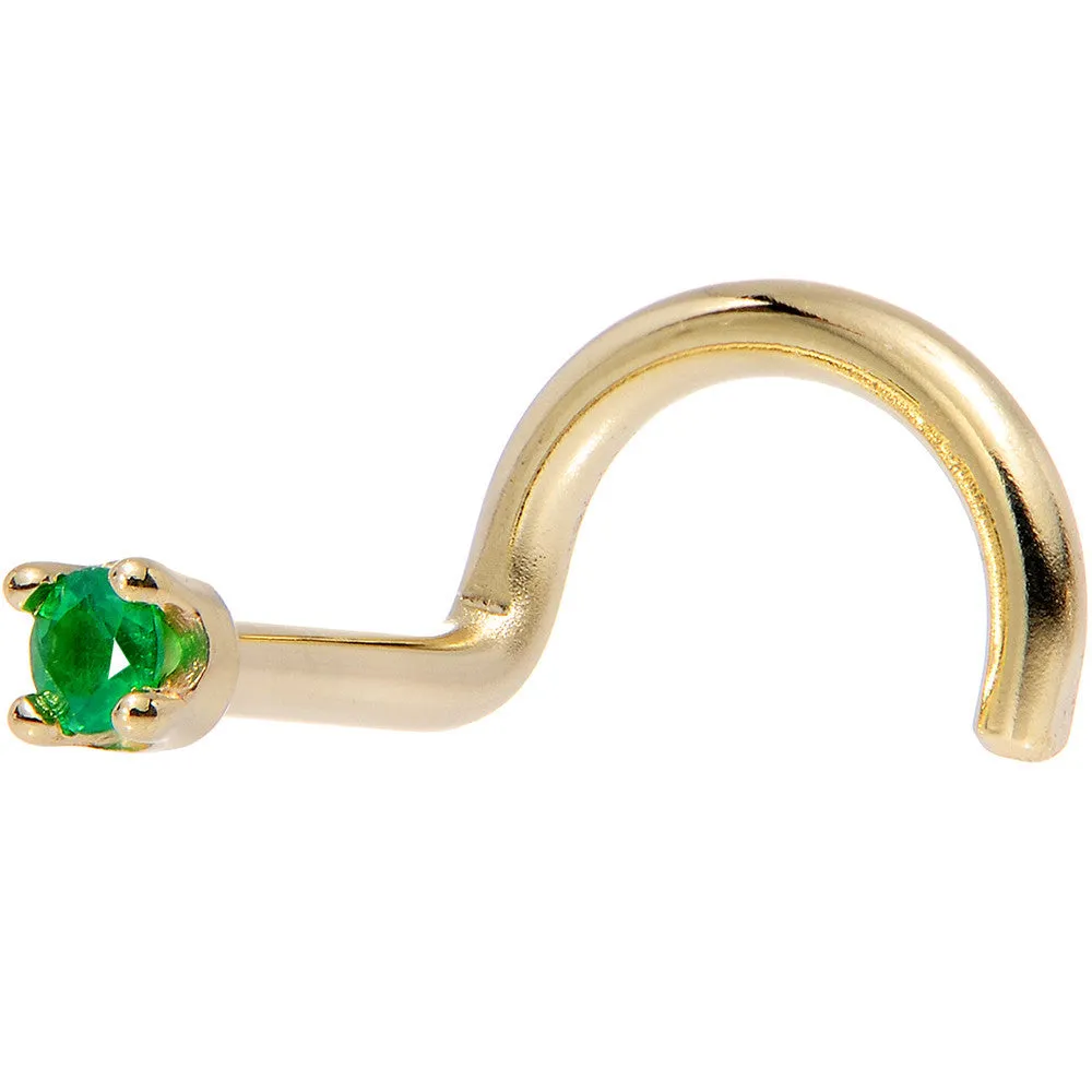 Solid 18KT Yellow Gold (May) 1.5mm Genuine Emerald Nose Ring